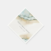 Bruiloftsfeestje aan de kust met zee, golven, zand servet (Hoek)