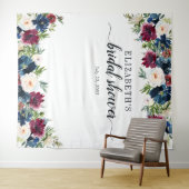 Bruiloftsfeestje bloem waterverf in navyblauw en b wandkleed (In Situ (horizontaal))