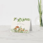 Bruiloftsfeestje bos-paddenstoel groen bedankkaart (Voorkant)