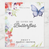 Bruiloftsfeestje 'Hij Geeft Me Vlinders' Wijn Etiket (Enkel label)