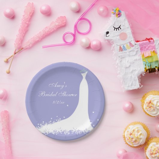 Bruiloftsfeestje, Lavendel, Witte Vlinders Papieren Bordje (Feest)