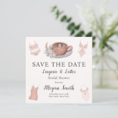 Bruiloftsfeestje Lingerie & Lattes Save The Date (Staand voorkant)