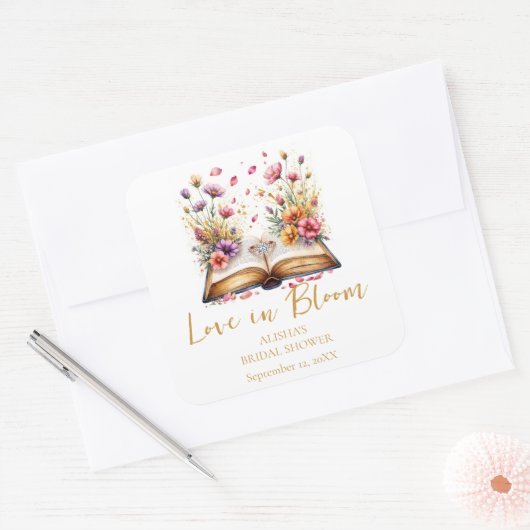 Bruiloftsfeestje "Love In Bloom" Vierkante Sticker (Envelop)