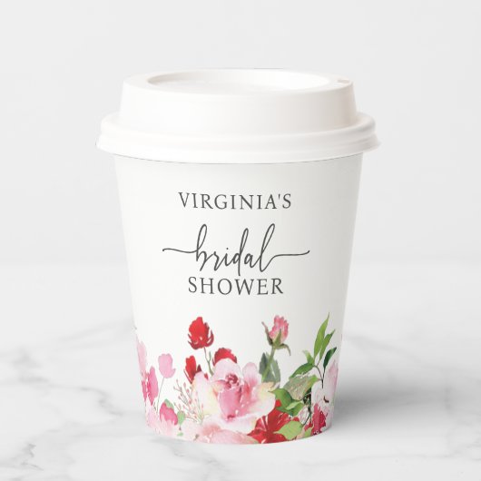 Bruiloftsfeestje met bloemmotief papieren bekers (Voorkant)