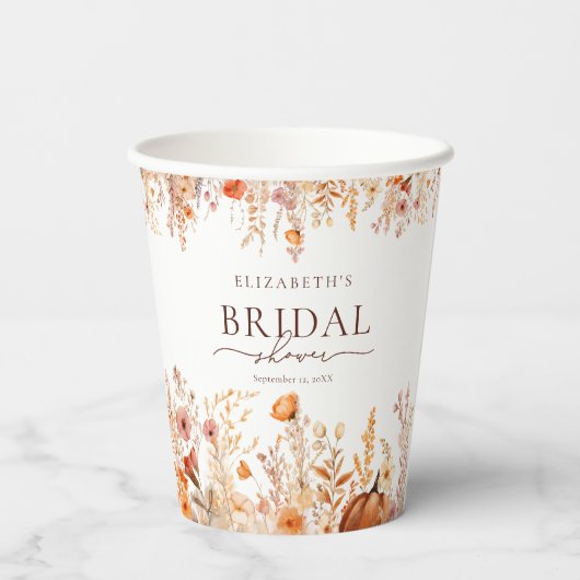 Bruiloftsfeestje met herfstige pompoenen papieren bekers (Achterkant)