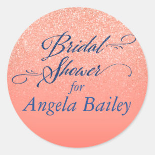Bruiloftsfeestje met marine en koraal glitterati ronde sticker