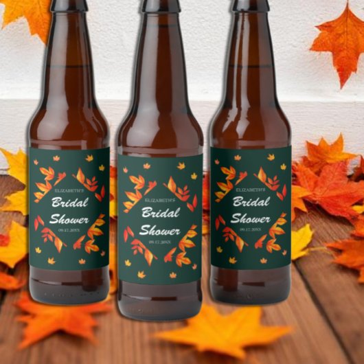 Bruiloftsfeestje met moderne landelijke herfstblad bier etiket
