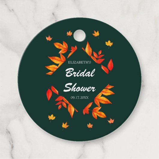 Bruiloftsfeestje met moderne rustieke herfstblader bedankjes labels (Voorkant)