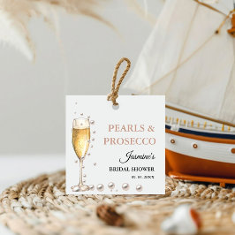 Bruiloftsfeestje met parels en prosecco bedankjes labels