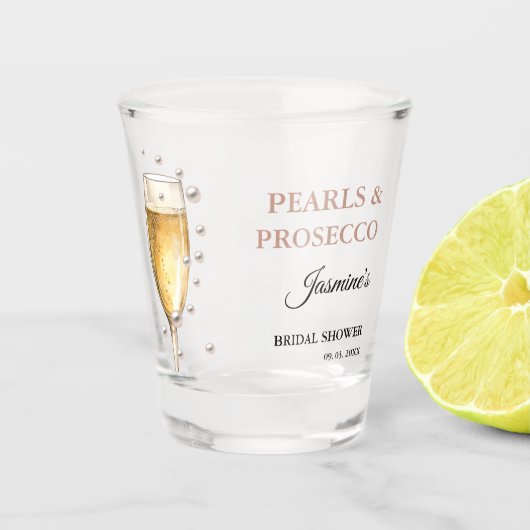 Bruiloftsfeestje met Parels en Prosecco Shot Glas (Voorkant)