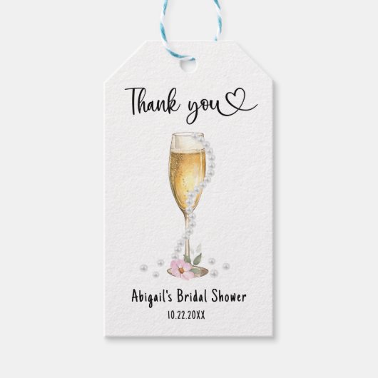 Bruiloftsfeestje met Parels & Prosecco Dank je Cadeaulabel (Voorkant)