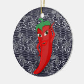 Bruiloftsfeestje met rode hete peper diva keramisch ornament (Links)