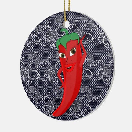 Bruiloftsfeestje met rode hete peper diva keramisch ornament (Links)