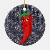 Bruiloftsfeestje met rode hete peper diva keramisch ornament (Achterkant)