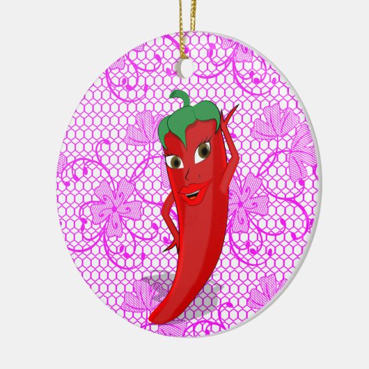 Bruiloftsfeestje met rode hete peper diva keramisch ornament (Links)