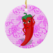 Bruiloftsfeestje met rode hete peper diva keramisch ornament (Achterkant)