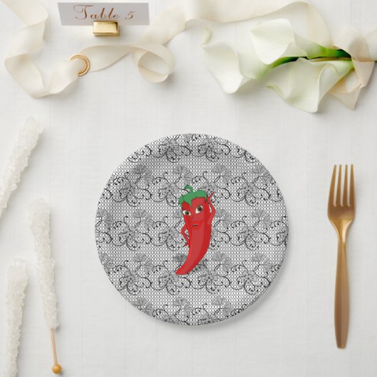 Bruiloftsfeestje met rode hete peper diva papieren bordje (Huwelijk)