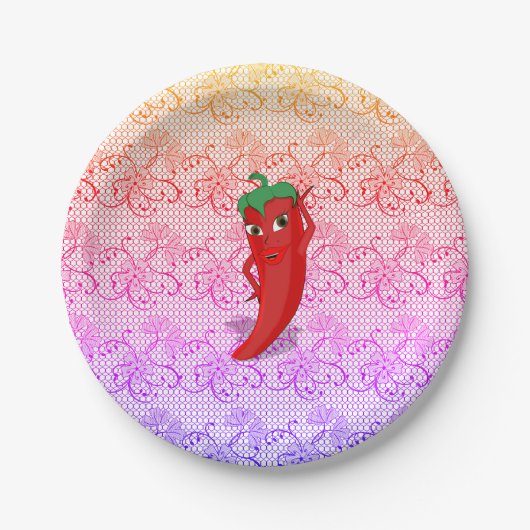 Bruiloftsfeestje met rode hete peper diva papieren bordje (Voorkant)