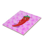 Bruiloftsfeestje met rode hete peper diva tegeltje (Zijkant)