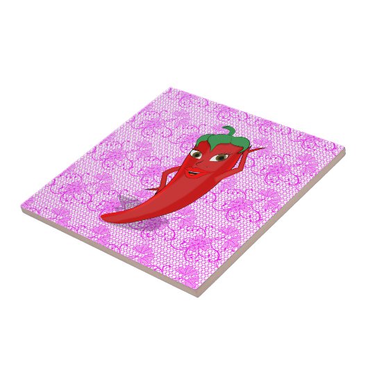 Bruiloftsfeestje met rode hete peper diva tegeltje (Zijkant)