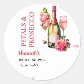 Bruiloftsfeestje met Rozenblaadjes en Prosecco Ronde Sticker (Voorkant)
