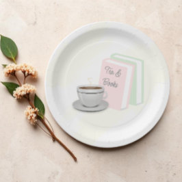 Bruiloftsfeestje met thee en boeken papieren bordje