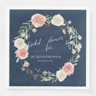 Bruiloftsfeestje Navy Blush Ivoor Rozenkrans Servet