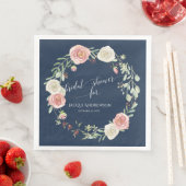 Bruiloftsfeestje Navy Blush Ivoor Rozenkrans Servet (Insitu)