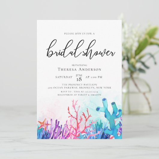 Bruiloftsfeestje rond de levendige koraalriffen kaart (Staand voorkant)