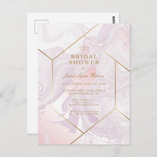 BRUILOFTSFEestJE | Roze Paarse Marmer Wervelende P Briefkaart (Voorkant / Achterkant)