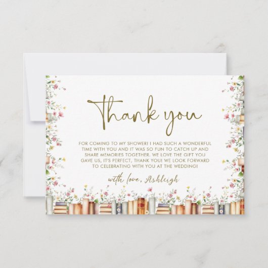 Bruiloftsfeestje "Rustic Floral Storybook New Chap Bedankkaart (Voorkant)