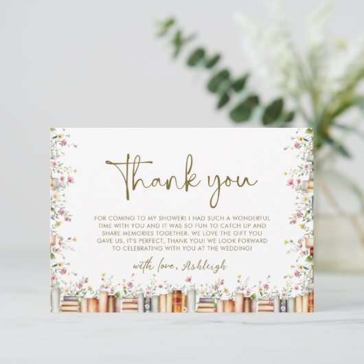 Bruiloftsfeestje "Rustic Floral Storybook New Chap Bedankkaart (Staand voorkant)