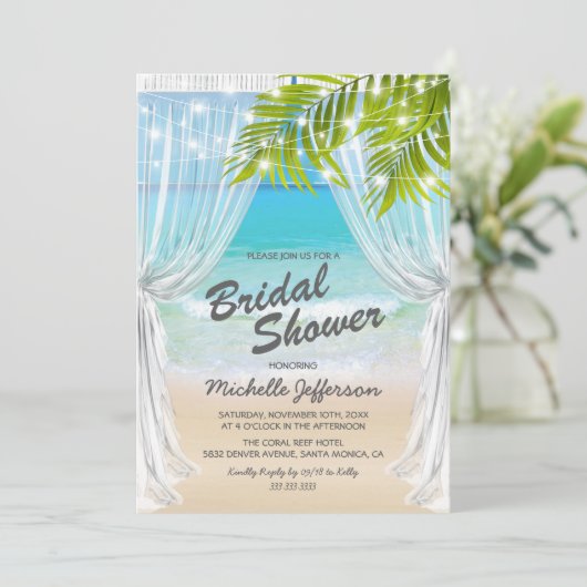 Bruiloftsfeestje strandbestemming kaart (Staand voorkant)