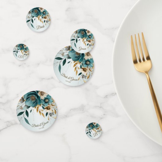 Bruiloftsfeestje Turquoise Witte Bloem Gouden Blad Confetti (Groep)
