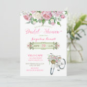 Bruiloftsfeestje Vintage Fiets Mand Roze Rozen Kaart (Staand voorkant)
