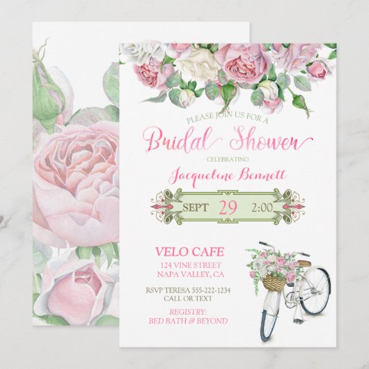 Bruiloftsfeestje Vintage Fiets Mand Roze Rozen Kaart (Voorkant / Achterkant)