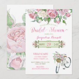 Bruiloftsfeestje Vintage Fiets Mand Roze Rozen Kaart