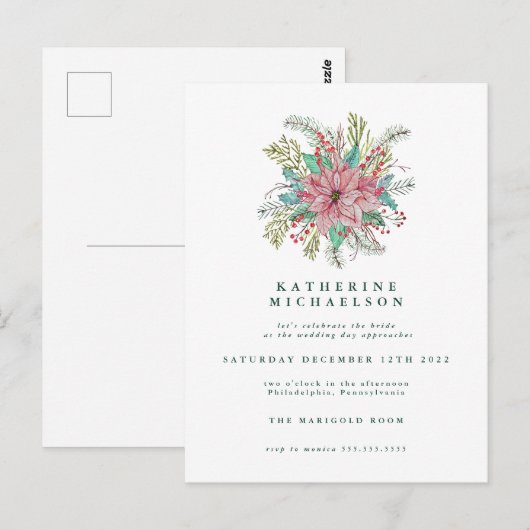 BRUILOFTSFEestJE | Waterverf Poinsettia Bloemen Briefkaart (Voorkant / Achterkant)