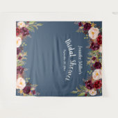 Bruiloftsfestijn bordeauxblauw bloemstuk naam foto wandkleed (Voorkant (horizontaal))