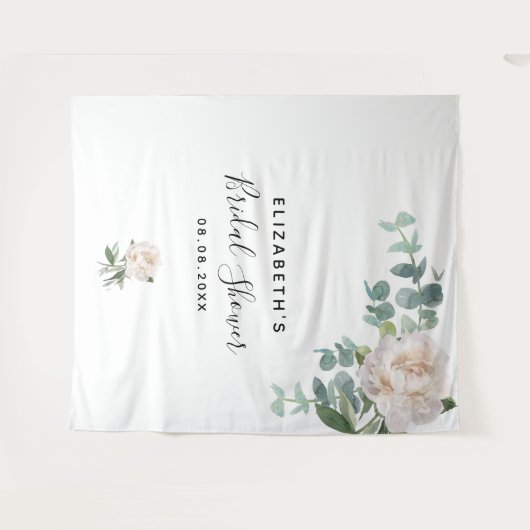 Bruiloftsfestiviteit witte eucalyptus groen elegan wandkleed (Voorkant (horizontaal))