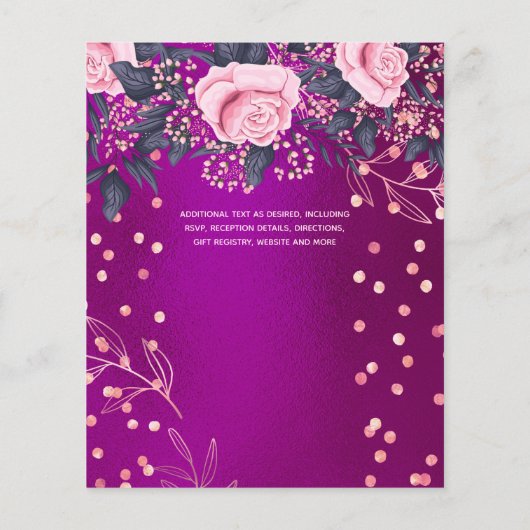 BruiloftsFLYERS met magenta roze bloemen met laags Flyer (Achterkant)
