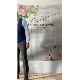 Bruiloftsfoto-achtergrond Bloemen Houten Lichtjes Wandkleed