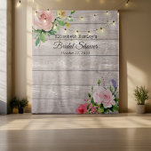 Bruiloftsfoto-achtergrond Bloemen Houten Lichtjes Wandkleed