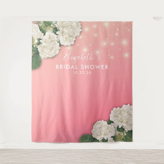 Bruiloftsfoto-achtergrond Bloemen Slingerlichtjes Wandkleed (Voorkant)