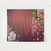 Bruiloftsfoto-achtergrond Bloemen Slingerlichtjes Wandkleed (Voorkant (horizontaal))