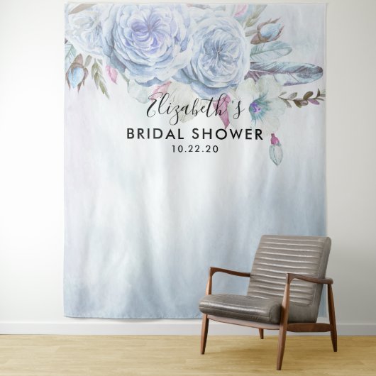 Bruiloftsfoto-achtergrond Boho bloemen en veren Wandkleed