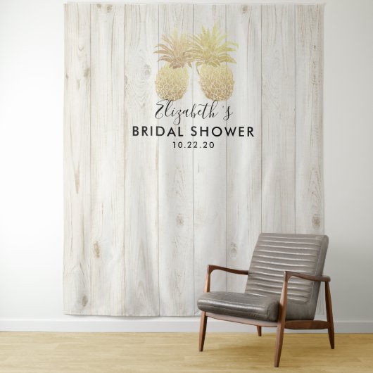 Bruiloftsfoto-achtergrond Gouden Ananas Paar Wandkleed (In situ)