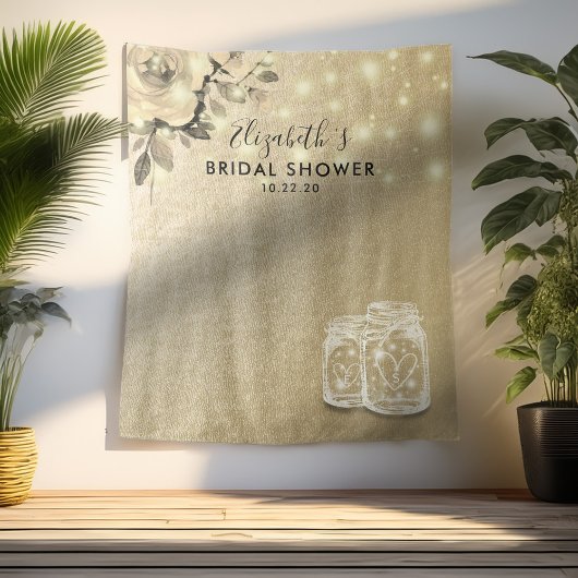 Bruiloftsfoto-achtergrond Gouden bloemenvase Mason Wandkleed