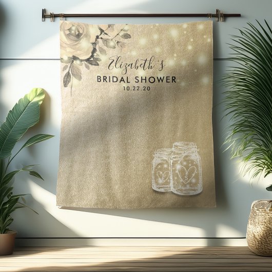 Bruiloftsfoto-achtergrond Gouden bloemenvase Mason Wandkleed