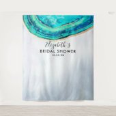 Bruiloftsfoto-achtergrond Teal Goud Agate Geode Wandkleed (Voorkant)